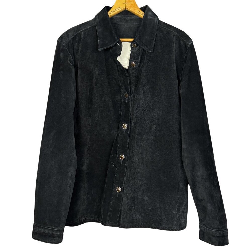 Vintage Black Suede Leather Jacket Women’s Suede Shacket 90s Minimalist Western